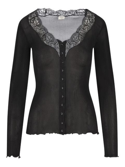 Saint Laurent lace-trim ribbed cardigan - Black - zdjęcie produktu nr 1