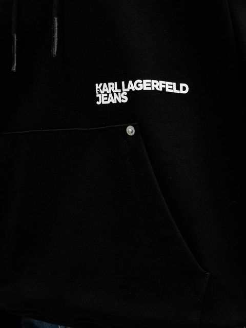 Karl Lagerfeld Jeans bluza bawełniana damska kolor czarny z kapturem z nadrukiem B1W20046