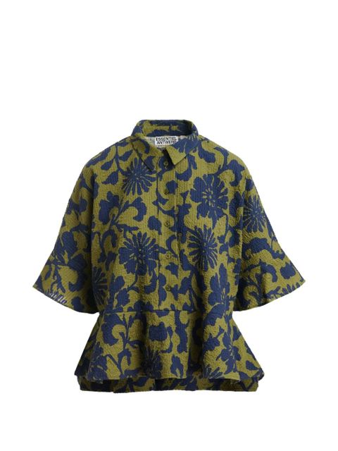 Essentiel Antwerp floral-print peplum-hem polo top - Green - zdjęcie produktu nr 1