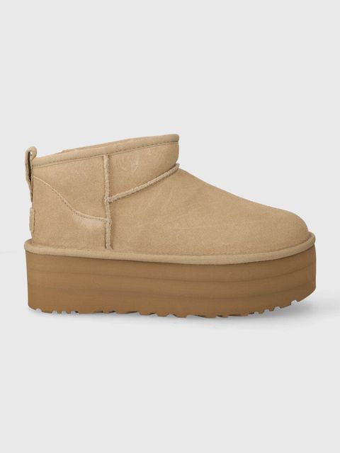 UGG śniegowce zamszowe Classic Ultra Mini Platform kolor beżowy 1135092 - zdjęcie produktu nr 1