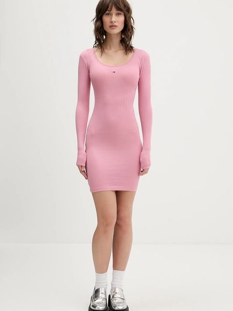 Tommy Jeans sukienka kolor różowy mini dopasowana DW0DW21508