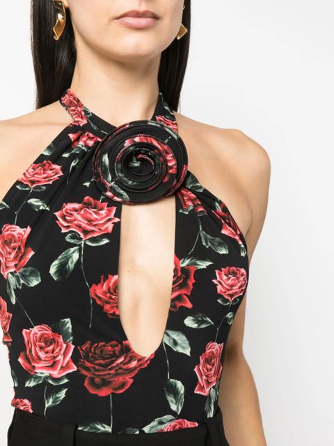 Magda Butrym floral-print keyhole-neck bodysuit - Black