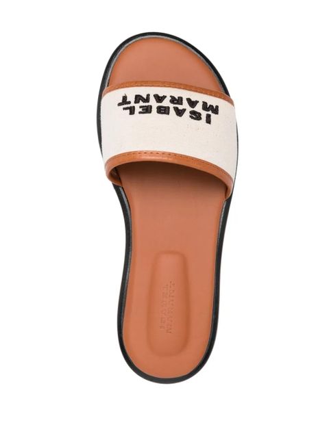 ISABEL MARANT Vikee logo cotton slides - Neutrals