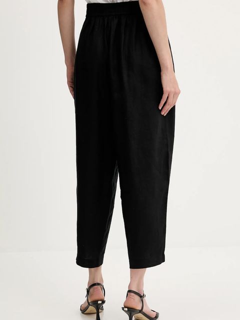 United Colors of Benetton spodnie lniane damskie kolor czarny szerokie high waist 4AGHDF08L