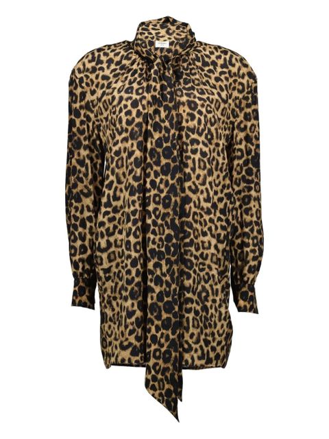 Saint Laurent leopard-print tie-detail dress - Brown - zdjęcie produktu nr 1