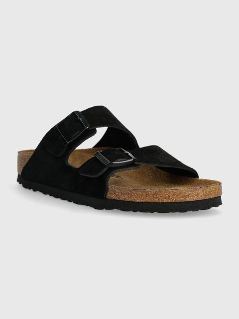 Birkenstock klapki zamszowe Arizona damskie kolor czarny 1027164