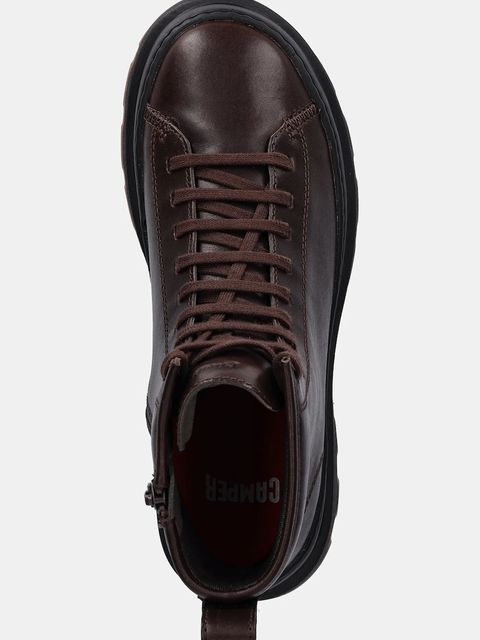 Camper botki skórzane Brutus+ damskie kolor brązowy na płaskim obcasie K400816-002