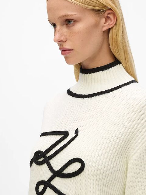 Karl Lagerfeld sweter wełniany damski kolor biały z półgolfem A4W18051