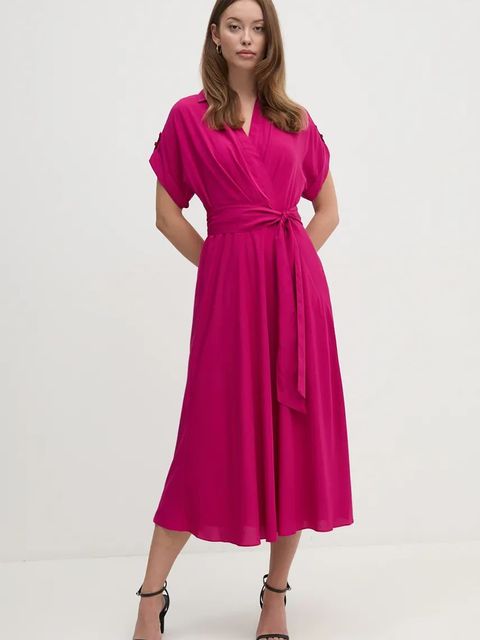 Lauren Ralph Lauren sukienka kolor bordowy midi rozkloszowana