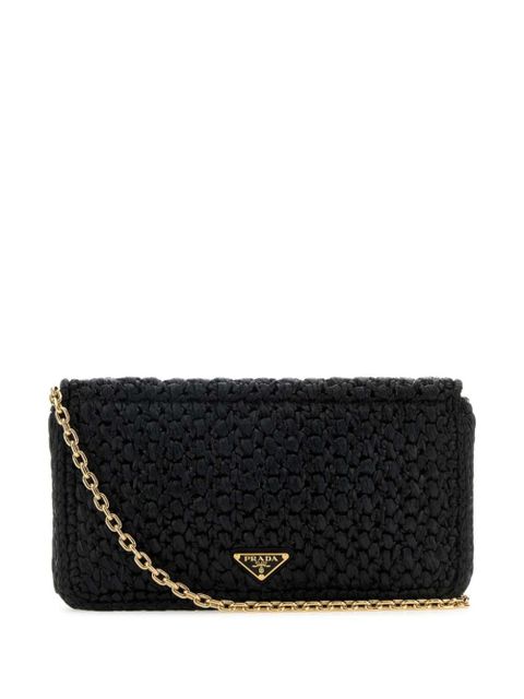 Prada triangle-logo woven shoulder bag - Black