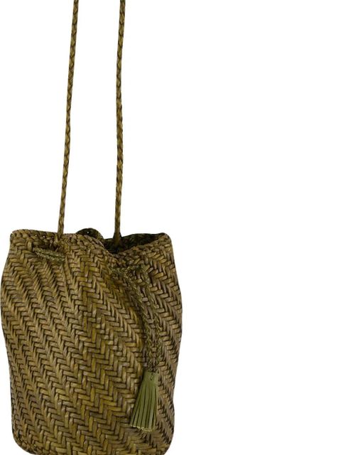 DRAGON DIFFUSION Pompom double jump woven leather shoulder bag - Green