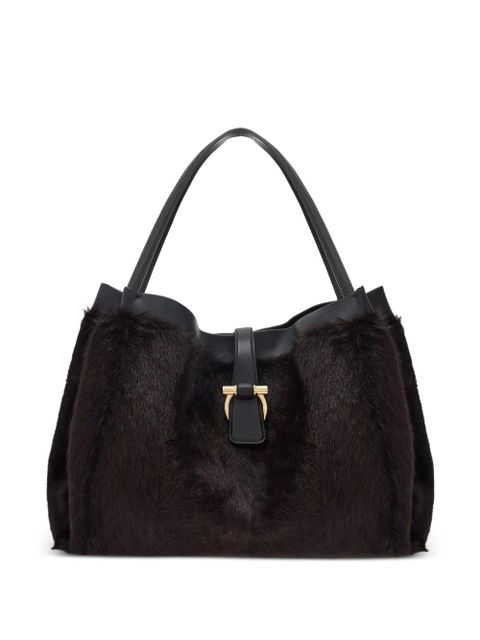 Ferragamo mink-effect leather tote bag - Brown - zdjęcie produktu nr 1