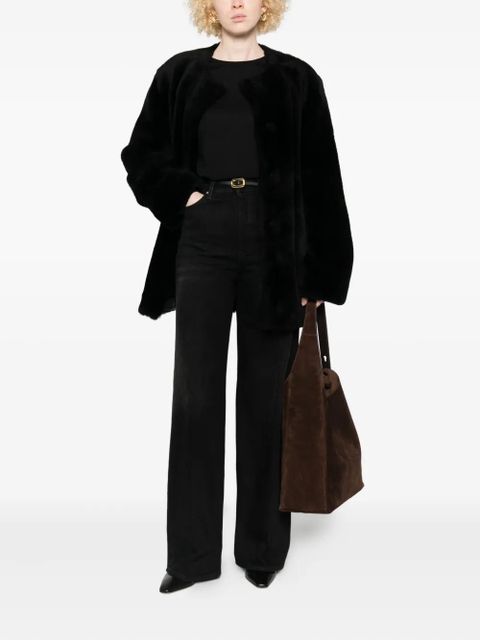 TOTEME belted shearling jacket - Black - zdjęcie produktu nr 2