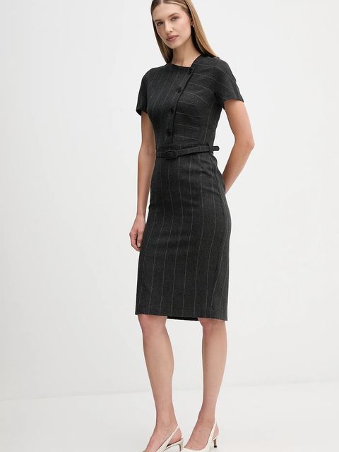 Sandro Ferrone sukienka z dodatkiem wełny kolor szary midi prosta S23YBFBICCHIERE