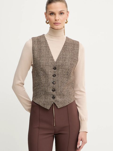 Luisa Spagnoli kamizelka z dodatkiem wełny kolor brązowy jednorzędowa 542370 - zdjęcie produktu nr 1