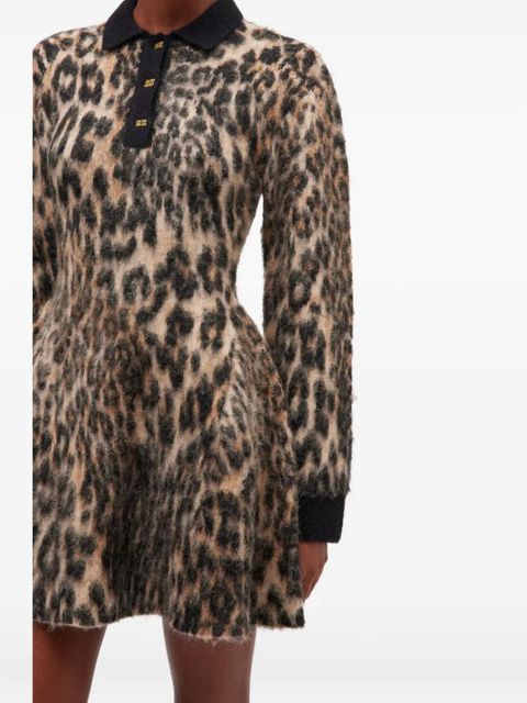 GANNI leopard-print button mini dress - Neutrals