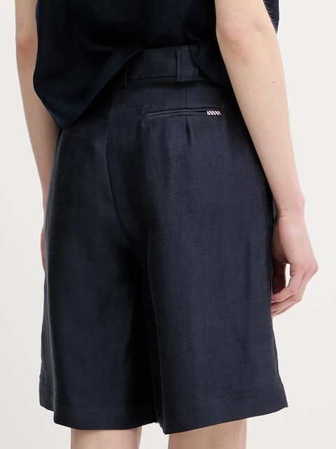La Petite Française szorty z domieszką lnu SAVOUREUX kolor granatowy gładkie high waist SAVOUREUX