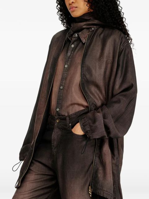 Diesel Giacca leggera extra-long collar zip-up denim jacket - Brown