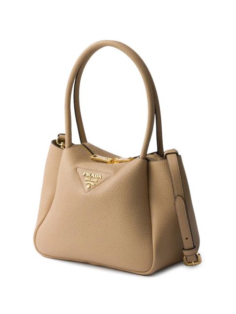 Prada leather logo-detail tote bag - Neutrals
