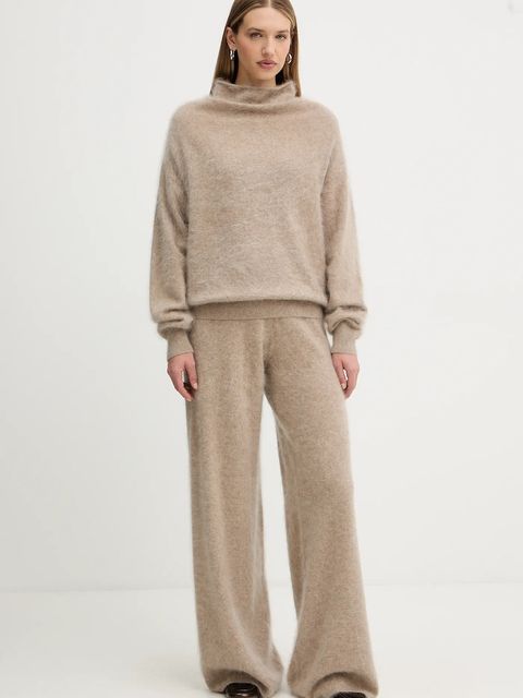 BOSS sweter kaszmirowy damski kolor beżowy lekki z półgolfem 50550806