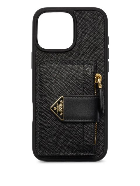 Prada Saffiano leather iPhone 16 Pro Max case - Black