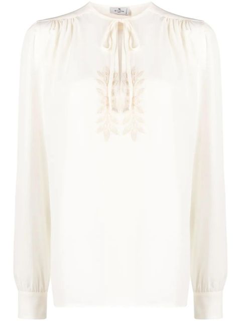 ETRO leaf-embroidered silk blouse - Neutrals - zdjęcie produktu nr 1