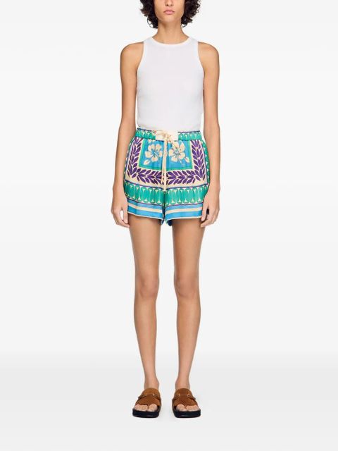 SANDRO floral cord short shorts - Green