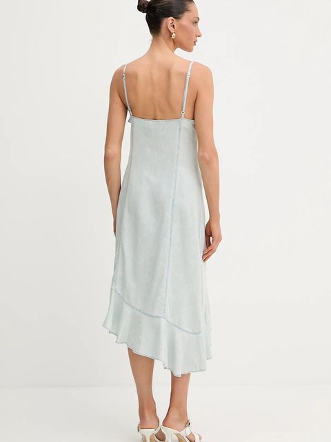 Guess sukienka z domieszką lnu FRANCISCA kolor niebieski mini rozkloszowana W5GK44 D5N81