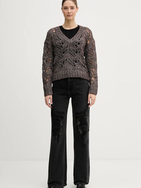 Sisley sweter z dodatkiem wełny damski kolor brązowy 1H5BL401E