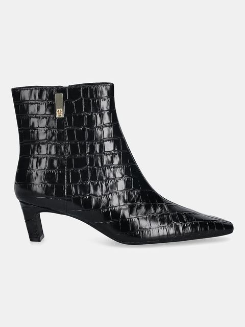Tommy Hilfiger botki skórzane TH SQUARE TOE CROC KITTEN BOOTIE damskie kolor czarny na słupku FW0FW09162 - zdjęcie produktu nr 2