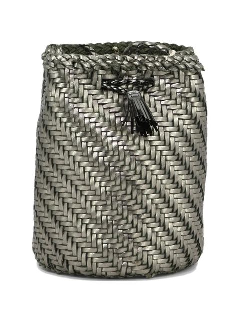 DRAGON DIFFUSION PomPom Double Jump woven-leather bucket bag - Silver - zdjęcie produktu nr 2