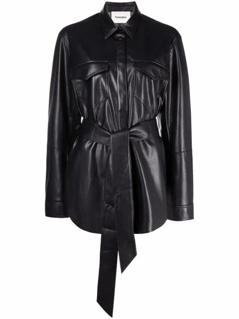 Nanushka vegan-leather belted oversize shirt - Black - zdjęcie produktu nr 1