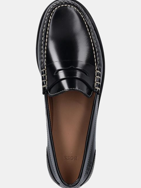 BOSS mokasyny skórzane Lycia damskie kolor czarny na płaskim obcasie 50548570