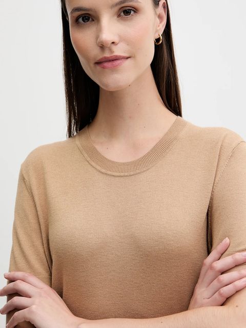 United Colors of Benetton t-shirt z jedwabiem damskie kolor beżowy 1ZRED10BK