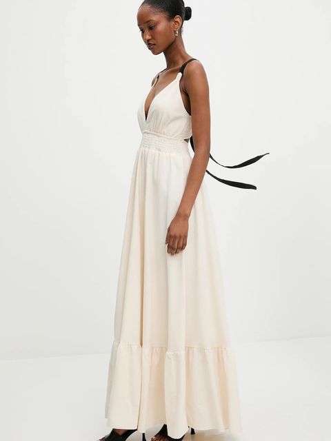 Answear.LAB sukienka kolor beżowy maxi rozkloszowana