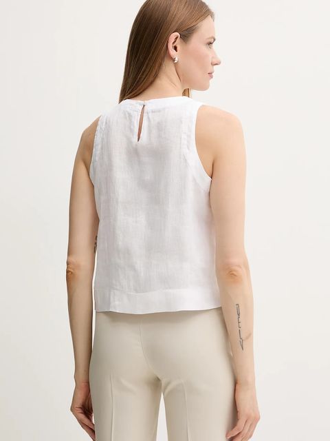 United Colors of Benetton bluzka lniana damska kolor biały gładka 5BMLDQ0BU