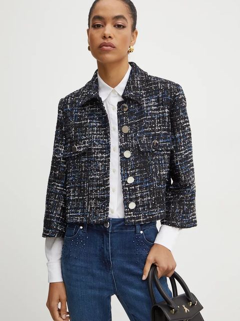 Liu Jo marynarka kolor czarny jednorzędowa wzorzysta WF4478 T1040