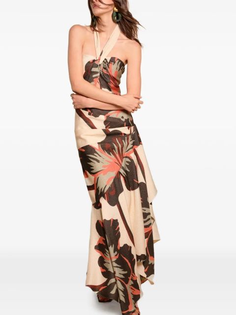 Johanna Ortiz Sol De Jade engraved-jacquard halterneck maxi dress - Neutrals