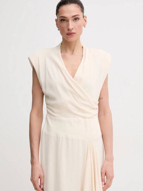 Sandro Ferrone sukienka kolor beżowy midi rozkloszowana S23XBEBONACCORTI