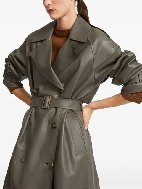 Yves Salomon belted leather trench coat - Grey