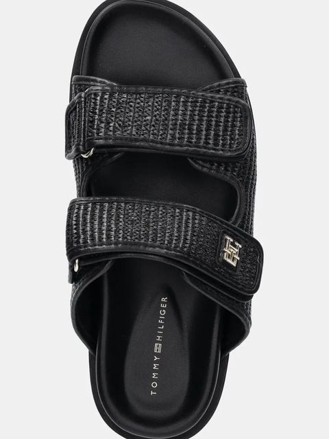 Tommy Hilfiger klapki TH DOUBLE STRAP RAFFIA SANDAL damskie kolor czarny FW0FW08940 - zdjęcie produktu nr 2