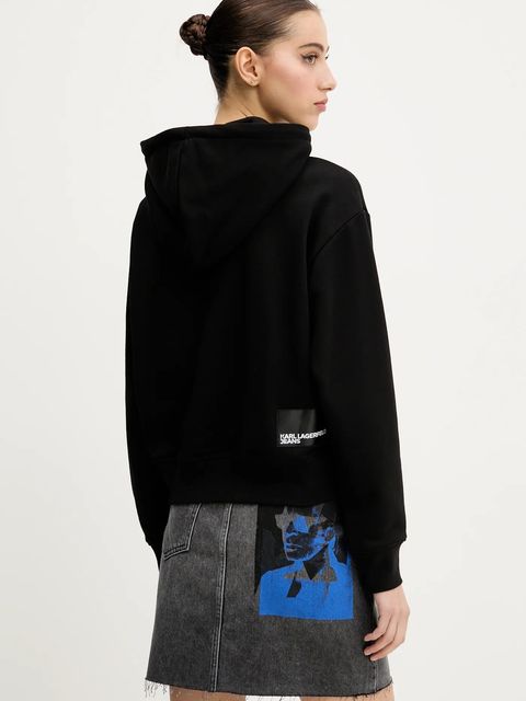 Karl Lagerfeld Jeans bluza damska kolor czarny z kapturem z nadrukiem A2W20053