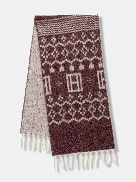 Tommy Hilfiger szalik z dodatkiem wełny damski kolor bordowy wzorzysty AW0AW17968 - zdjęcie produktu nr 1