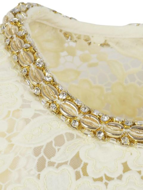 Self-Portrait crystal-embellished lace top - Neutrals