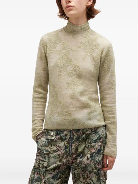 GANNI flower jacquard mockneck sweater - Green
