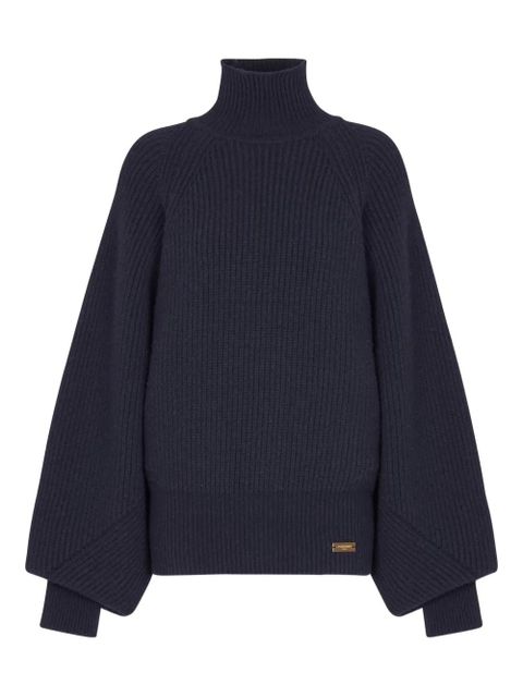 Balmain ribbed-knit logo-patch sweater - Blue - zdjęcie produktu nr 1
