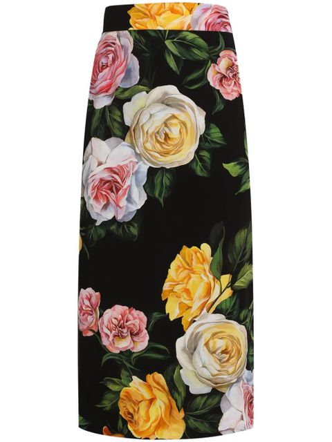 Dolce & Gabbana floral-print midi skirt - Black - zdjęcie produktu nr 1
