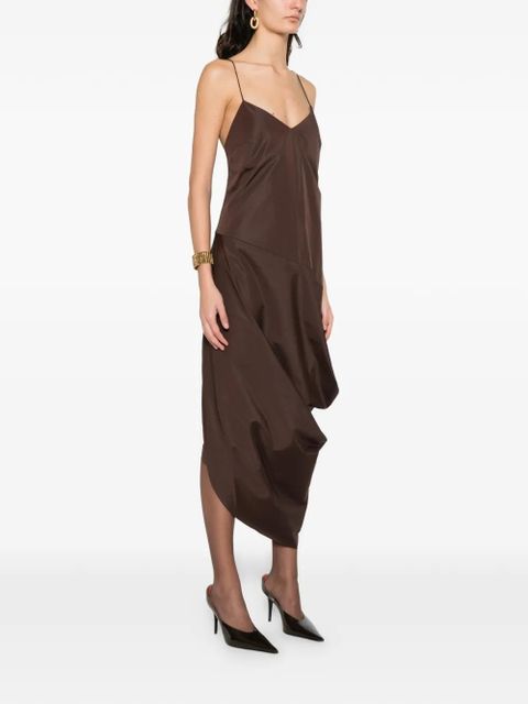 St. Agni paper-taffeta drape-detail midi dress - Brown
