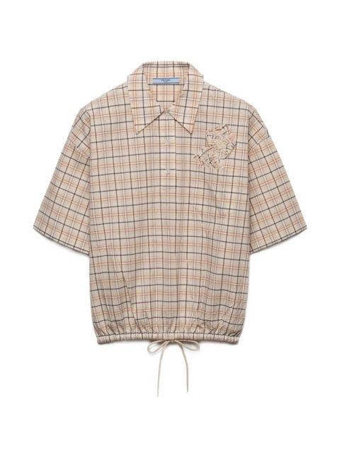 Prada embroidered checked poplin top - Neutrals