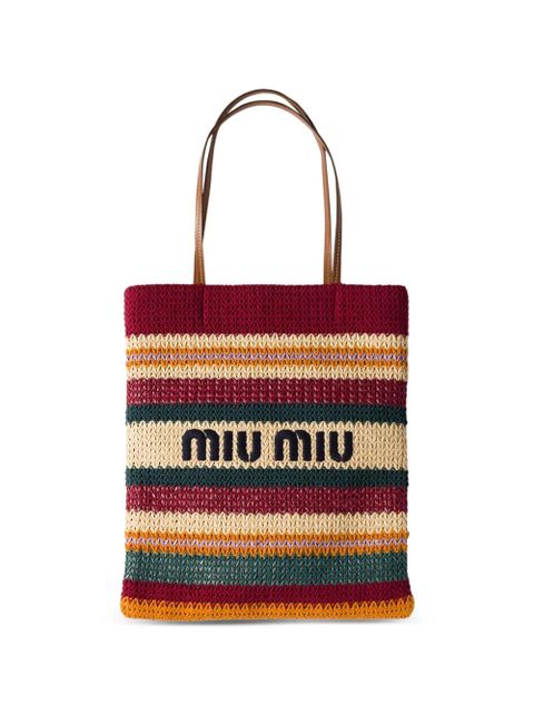Miu Miu Raffia-effect woven tote bag - Red - zdjęcie produktu nr 1